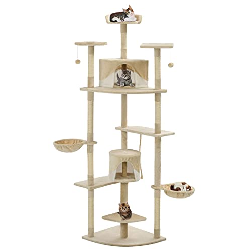 Pet Supplies Kratzbaum mit Sisal-Kratzstämmen 203 cm beige und weiß Tiere & Haustierbedarf von AJJHUUKI