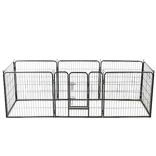 Pet Supplies Laufstall für Hunde, 8 Paneele, Stahl, 80 x 80 cm, Schwarz Tiere & Haustierbedarf von AJJHUUKI
