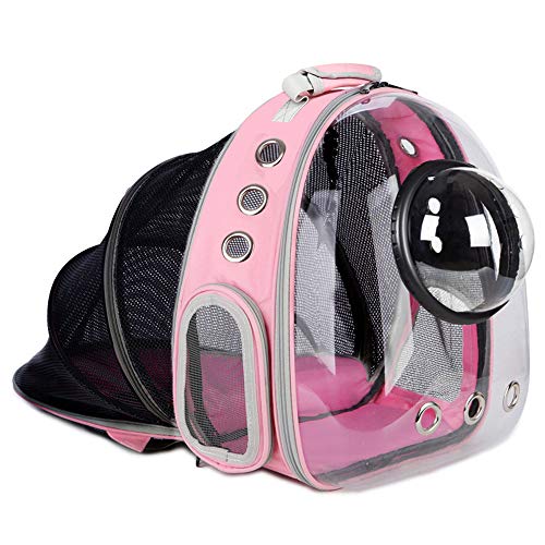 AJY Pet Clear Katzenrucksack in Rosa, atmungsaktiver, Faltbarer Haustierrucksack-Träger für Hündchen Katzen Leichter Katzenrucksack für Reisen, Wandern, Spazierengehen und im Freien von AJY