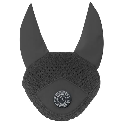 AK Fliegenhaube für Pferde - Weiche Lycra-Ohren, eng gestrickt, bequeme Passform - Reitohrhaube für Sportpferde AKRS-6069-01 (Dunkelgrau, PONY / (S)) von AK Riding Sports