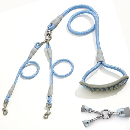 AKEISHE Doppelte Hundeleine, 360° drehbar, kein Verheddern, verstellbare Hundeleine mit zwei Griffen, Blau von AKEISHE