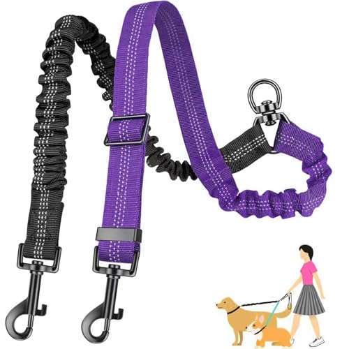 AKEISHE Doppelte Hundeleine für zwei Hunde – 2-in-1 verbesserte Doppelleine für zwei Hunde mit verstellbarem Gurt und stoßdämpfendem Bungee, kein Verheddern, doppelter Trainings-Splitter, Violett AKEISHE Doppelte Hundeleine für zwei Hunde – 2-in-1 verbesserte Doppelleine für zwei Hunde mit verstellbarem Gurt und stoßdämpfendem Bungee, kein Verheddern, doppelter Trainings-Splitter, Violett von AKEISHE