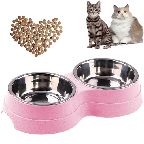 AKEISHE Doppeltes Katzenfutter- und Wassernapf-Set - Edelstahlnäpfe mit leicht zu reinigendem abnehmbarem Design, rutschfester Boden, Haustier-Futterspender für Kätzchen und mittelgroße Katzen (Rosa) AKEISHE Doppeltes Katzenfutter- und Wassernapf-Set - Edelstahlnäpfe mit leicht zu reinigendem abnehmbarem Design, rutschfester Boden, Haustier-Futterspender für Kätzchen und mittelgroße Katzen (Rosa) von AKEISHE