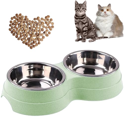 AKEISHE Doppeltes Katzenfutter- und Wassernapf-Set - Edelstahlnäpfe mit leicht zu reinigendem abnehmbarem Design, rutschfester Boden, Haustier-Futterspender für Kätzchen und mittelgroße Katzen (Grün) AKEISHE Doppeltes Katzenfutter- und Wassernapf-Set - Edelstahlnäpfe mit leicht zu reinigendem abnehmbarem Design, rutschfester Boden, Haustier-Futterspender für Kätzchen und mittelgroße Katzen (Grün) von AKEISHE