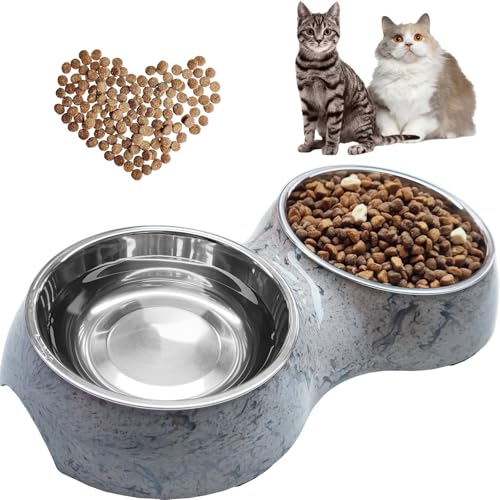 AKEISHE Doppeltes Katzenfutter- und Wassernapf-Set – Edelstahlnäpfe mit leicht zu reinigendem abnehmbarem Design, rutschfester Boden, Haustier-Futterspender für Kätzchen und mittelgroße Katzen AKEISHE Doppeltes Katzenfutter- und Wassernapf-Set – Edelstahlnäpfe mit leicht zu reinigendem abnehmbarem Design, rutschfester Boden, Haustier-Futterspender für Kätzchen und mittelgroße Katzen von AKEISHE