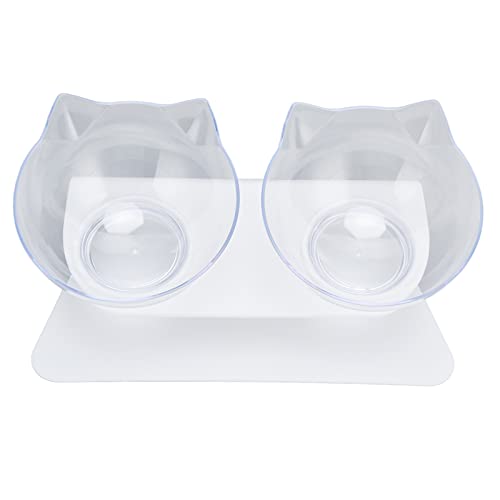 AKLOSIPY 15 ° Ergonomische Doppelkatze -Schüssel - Fütterungslösung mit Sicherer Basis für Katzen und Kleine Haustiere (Weiße Basis + transparente Schale) von AKLOSIPY