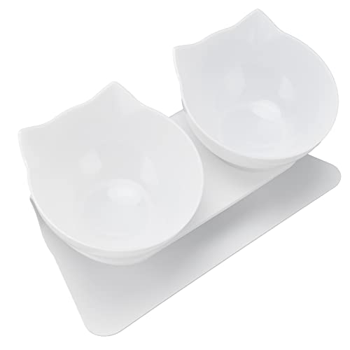 AKLOSIPY 15 ° Ergonomische Doppelkatze -Schüssel - Fütterungslösung mit Sicherer Basis für Katzen und Kleine Haustiere (Weiße Basis + weiße Schale) von AKLOSIPY