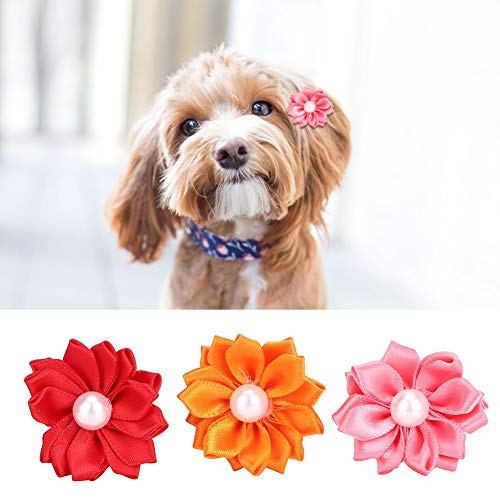 AKLOSIPY 30 Bunte Haustier-H-Schleifen für Hunde und Katzen mit Perlendekor – Stilvolles Zubehör für Kleine Haustiere – H-Schleifen-Set für Hunde und Katzen für Modisches Haustier-Styling von AKLOSIPY