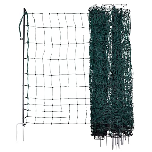 AKO Fencing Geflügelnetz Premium (elektrifizierbar, L x H 50 m x 122 cm, Farbe grün, mit Doppelspitze, 15 Pfähle, Tiernetz) 292413 von AKO Fencing