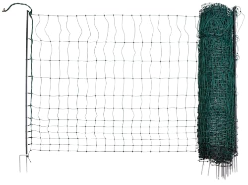AKO Fencing Geflügelnetz Premium (elektrifizierbar, L x H 50 m x 122 cm, Farbe grün, mit Doppelspitze, 15 Pfähle, Tiernetz) 292413 von AKO Fencing