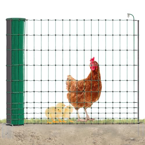 AKO PoultryNet Premium Geflügelnetz - 25m Elektrozaun, 106cm hoch, mit 9 fiberglas-verstärkten Pfählen, Doppelspitze, robust & UV-beständig, grün, Hühnerzaun AKO PoultryNet Premium Geflügelnetz - 25m Elektrozaun, 106cm hoch, mit 9 fiberglas-verstärkten Pfählen, Doppelspitze, robust & UV-beständig, grün, Hühnerzaun von AKO Fencing