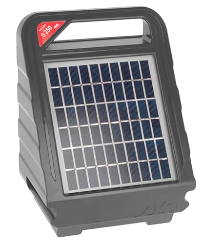 AKO Sun Power S250, 12 V Weidezaungerät (Kompakt-Solargerät, ideal für Pferdekoppeln, mit integriertem Blitzschutz, Farbe Grau) 372920-RE von AKO Fencing