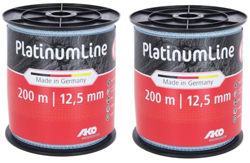 AKO Weidezaunband PlatiniumLine (2er-Pack, weiß/blau, 200 m Länge, 12,5 mm breit, Tierzaun, Zubehör Weidetiere, Tierzubehör) 442828 von AKO Fencing
