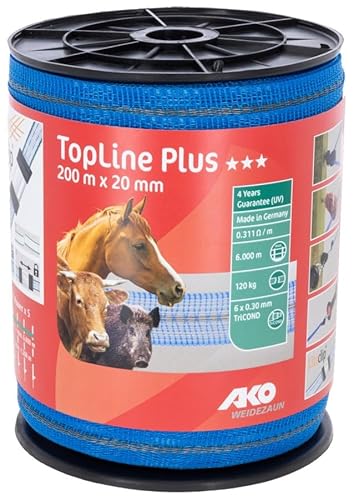 AKO Weidezaunband Topline Plus (blau, 200 m Länge, 20 mm breit, TriCOND Leitermaterial, Tierzaun, Zubehör Weidetiere, Tierzubehör) 449570 von AKO Fencing