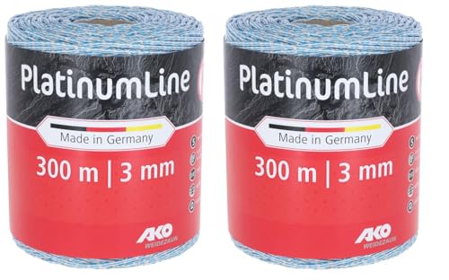 AKO Weidezaunlitze PlatinumLine (2er-Pack, weiß/blau, 300 m Länge, 3 mm breit, Tierzaun, Zubehör Weidetiere, Tierzubehör) 442829 von AKO Fencing