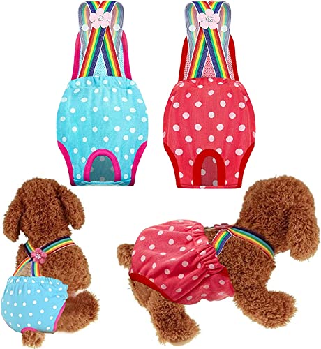AKOFIC Hundewindeln, 2 Stück Weibliche Hund Welpen Windeln Physiologische Menstrual Suspender Unterwäche, Waschbar Schutzhose Hygieneunterhose Sanitär Windel Schlüpfer Sanitäre Hosen (M) von AKOFIC