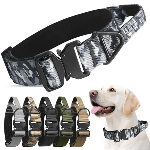 AKOFIC Taktisches Halsband Hund, Breites Hundehalsband Gepolstert mit Griff, Verstellbar Robuster Dog Collar aus Nylon mit Metallschnalle für Kleine Mittlere Große Hunde (Camouflage-1, M) von AKOFIC
