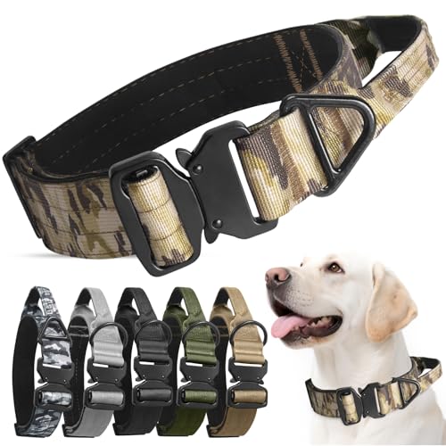 AKOFIC Taktisches Halsband Hund, Breites Hundehalsband Gepolstert mit Griff, Verstellbar Robuster Dog Collar aus Nylon mit Metallschnalle für Kleine Mittlere Große Hunde (Camouflage-2, M) von AKOFIC