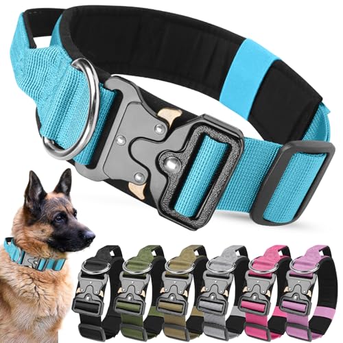 AKOFIC Taktisches Hundehalsband mit Griff, Breites Halsband Hund Gepolstert aus Nylon, Verstellbar Robuster Dog Collar mit Metallschnalle für Mittlere Große Hunde (Blau, M) von AKOFIC