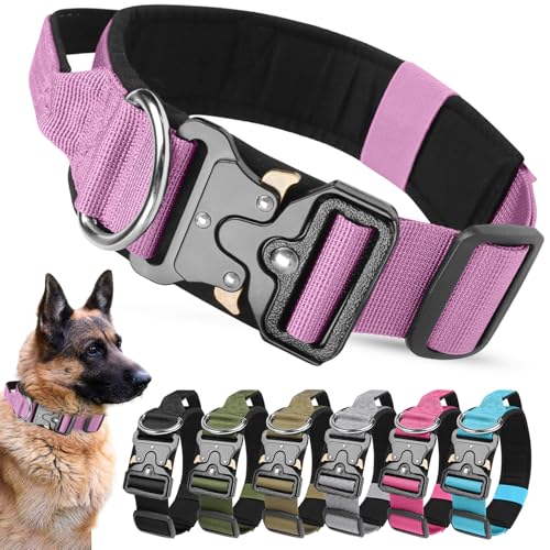AKOFIC Taktisches Hundehalsband mit Griff, Breites Halsband Hund Gepolstert aus Nylon, Verstellbar Robuster Dog Collar mit Metallschnalle für Mittlere Große Hunde (Lila, L) von AKOFIC