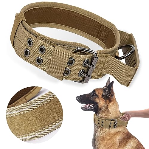 AKOFIC Taktisches Hundehalsband mit Kontrollgriff, Breit Hundehalsband Gepolstert, Verstellbare Nylon Halsband Hund, Reflekierend Militärisches Erziehungshalsband Hund für Mittlere Große Hunde von AKOFIC