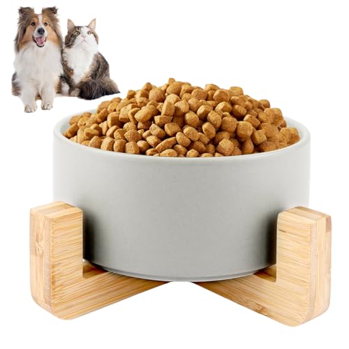 AKOLAFE Hundenapf Keramik 850ml Futternapf Katze Hundenapf Erhöht kleine Hunde 15,5x7cm Hundenapf rutschfest Fressnapf Katze Grau Hundenäpfe mit Gestell Erhöhter Hundenapf Keramik Napf Hund Ständer von AKOLAFE