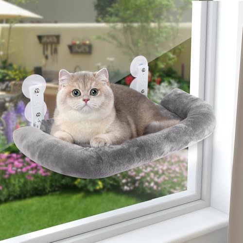 AKOLAFE Katzen-Fenster-Hängematte, 52 x 30 cm, dickes Plüsch-Katzenfensterbett, faltbare Wandhängematte, Sitzstange für Indoor-Katzen, große Katzenbetten für Fenster und Wand, Grau von AKOLAFE