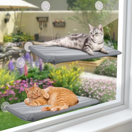 AKOLAFE Katzen-Fenster-Hängemattenbett, 55 x 35 cm, dunkelgrau, Wandhängematte, Sitzstange für Indoor-Katzen, große Katzenbetten für Fenster und Wand, 2 Stück von AKOLAFE