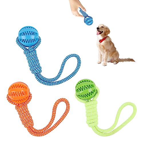 AKONE 3 Stück Hundeball, Hundespielzeug Ball mit Schnur, Wurfball für Hunde, Naturkautschuk Ball Hund Zahnpflege für Große und Kleine Hunde von AKONE