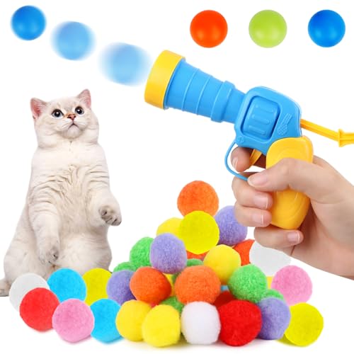 AKONE Katzenspielzeug Ball, Interaktives Katzenspielzeug, Katzenspielzeug Set mit Ballwerfer, Bunte Katzenball Cat Toys for Indoor Cats, Geräuschloser Katzen Spielzeug Katzenbälle von AKONE
