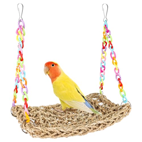 AKONE Vogel Hängematte Naturstroh, Vogelnest Höhlen Schlafplätze, Vogelkäfig Zubehör, Vogel Spielzeug Vogelnest Hängende Hängematte für Wellensittich Nymphensittich Finken Hamster Rennmaus von AKONE