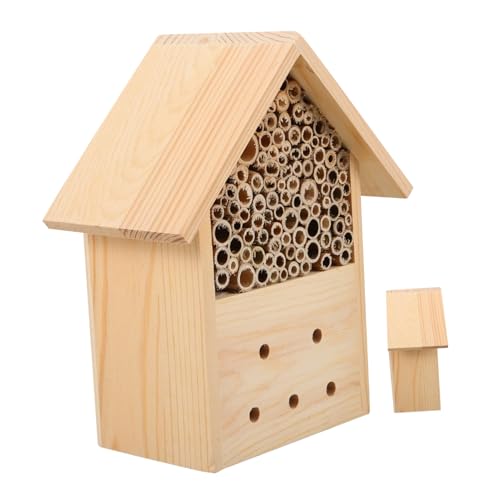 AKOOSY Natürliche Bienenhaus zum Aufhängen Wetterfeste Nisthilfe für Wildbienen Bienenfreundliches Insektenhotel mit Guter Belüftung und Wiederverwendbarem Bienenbrutschutz für Garten von AKOOSY