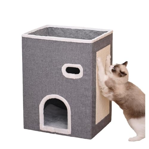 Katzenhöhle, Katzenbett für Indoor-Katzen, niedlicher Katzenturm, Katzenwohnung, Plattform-Katzenhaus, Katzenturm mit Hängematte, geeignet für kleine und mittelgroße Katzen, Grau A, 65 x 40 x 48 cm Katzenhöhle, Katzenbett für Indoor-Katzen, niedlicher Katzenturm, Katzenwohnung, Plattform-Katzenhaus, Katzenturm mit Hängematte, geeignet für kleine und mittelgroße Katzen, Grau A, 65 x 40 x 48 cm von AKPHBKFG