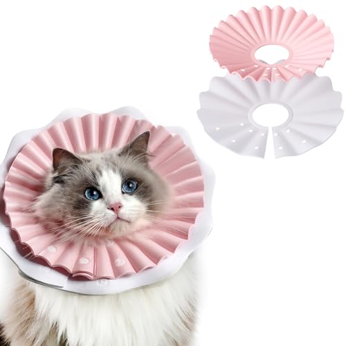 Weiches Katzenhalsband für Katzen - Verstellbares, leichtes E-Kragen, um Lecken, Kratzen und Beißen nach Operationen zu stoppen, bequeme Wundheilkegel-Alternative (Rosa, L) von AKZAKOM