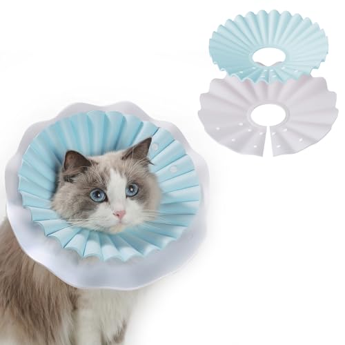 Weiches Katzenkegelhalsband für Katzen und Kätzchen, verstellbares, leichtes E-Kragen, um Lecken, Kratzen und Beißen nach Operationen zu stoppen, bequeme Wundheilkegel-Alternative (Blau, S) von AKZAKOM