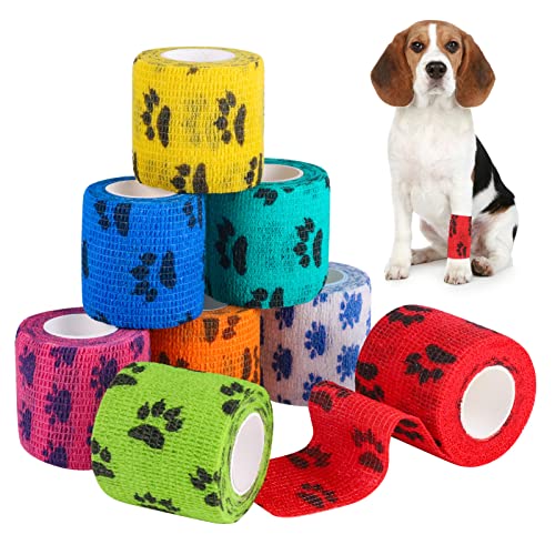 AKlamater 8 Rollen Pet Vet Wrap Selbstklebende Bandage Kohäsive Bandagen Vlies Haustier Elastische Bandagen Wrap Tape für Handgelenk, Knöchelverstauchungen & Schwellungen, 5 cm x 4,5 m von AKlamater