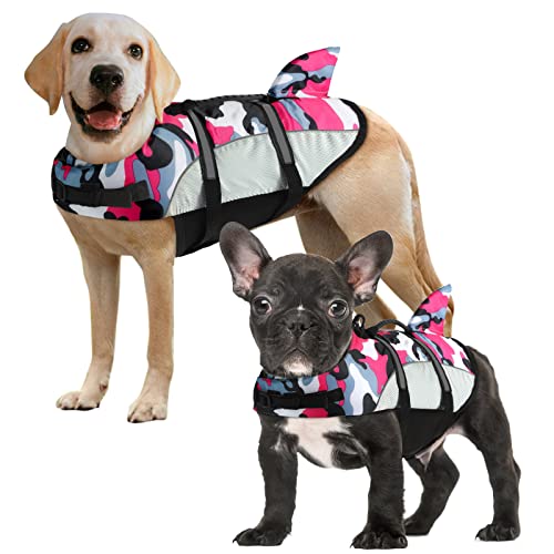 ALAGIRLS Größenverstellbar Hunde Schwimmweste mit Rettungsgriff Hund Schwimmweste für Schwimmen Navigation Bootfahren ALADLJ001 PinkCamo XXL von ALAGIRLS