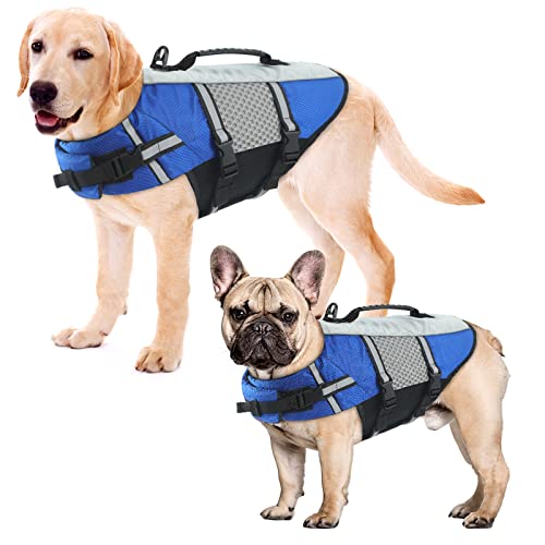 ALAGIRLS Hund Rettungsweste, Einstellbare Hund Schwimmweste Ripstop Pet Lifesaver mit Überlegenem Auftrieb, Verbesserte Hund Auftriebshilfe Weste, Surfen, Bootfahren ALADLJ002-XIN-Blue XL von ALAGIRLS