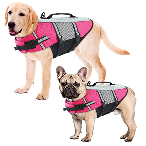 ALAGIRLS Hund Rettungsweste, Haustier Rettungsweste mit Reflektierenden Streifen, Haustier Rettungsweste Jacken mit Hohem Auftrieb, Hund Schwimmweste für Wassersicherheit ALADLJ002-XIN-Pink XS von ALAGIRLS