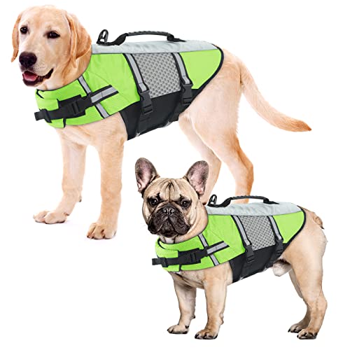 ALAGIRLS Hund Rettungsweste, Ripstop Hund Schwimmweste Welpe Lifesaver Preserver mit Rettungsgriff, Langlebige Hohe Auftrieb Hund Badeanzug Weste für Kleine Mittlere Große Hunde ALADLJ002 Green L von ALAGIRLS