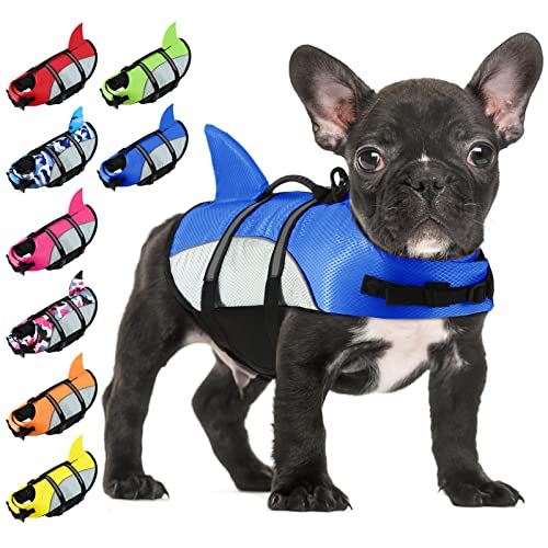 ALAGIRLS Hund Schwimmweste Verstellbarer Hund Flotation Lifesaver mit Reflektierenden Streifen Haifischflosse Leistungsstarker Auftrieb ALADLJ001 BlueN XS von ALAGIRLS