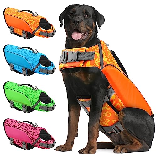 ALAGIRLS Hunde Kostüme Kleine Hunde Ripstop Pet Safety Schwimmweste mit Rettungsgriff für Kleine Mittlere Große Hunde ALADLJ004 Orange XL von ALAGIRLS