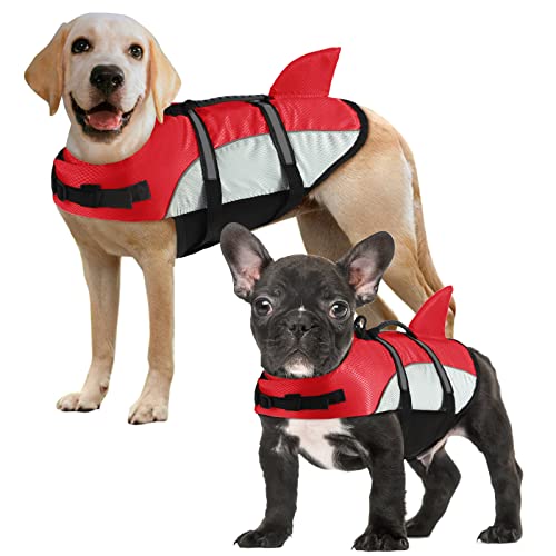 ALAGIRLS Hunde-Schwimmwesten für Haustiere, Schwimmweste, Hai, Schwimmweste, Welpen-Badeanzug, Verstellbarer Mantel für Hunde mit Griffen für Einfache Rettung ALADLJ001 Red XL von ALAGIRLS