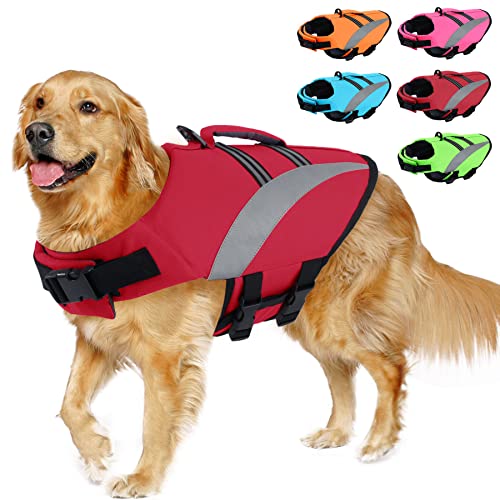 ALAGIRLS Hunde-Schwimmwesten für Haustiere, Schwimmweste, Schwimmweste, Welpen-Badeanzug, Verstellbarer Mantel für Hunde mit Griffen für Einfache Rettung ALADLJ003 Red L von ALAGIRLS