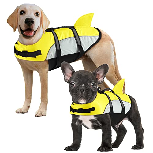 ALAGIRLS Hundeschwimmweste Schwimmweste für Hund Reflektierend Rettungswesten Schwimmtraining für Hunde/Haustiere Sommer Badebekleidung für Haustiere ALADLJ001 Yellow XXL von ALAGIRLS