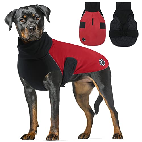 ALAGIRLS Reflektierend Hundewintermantel, Wasserdicht Hundewarmweste mit Reflexstreifen Outfit Kleidung für Kleine Mittelgroße Rot 2XL von ALAGIRLS