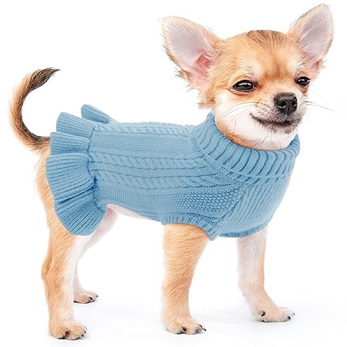 ALAGIRLS Rollkragen Hundepullover Weihnachten, Warme Welpenkleidung Klassische Strickwaren Niedlicher Katzenpullover für kleine Hunde, Haustier Chihuahua Outfits Kleidung für kleine Hunde, Blue S von ALAGIRLS