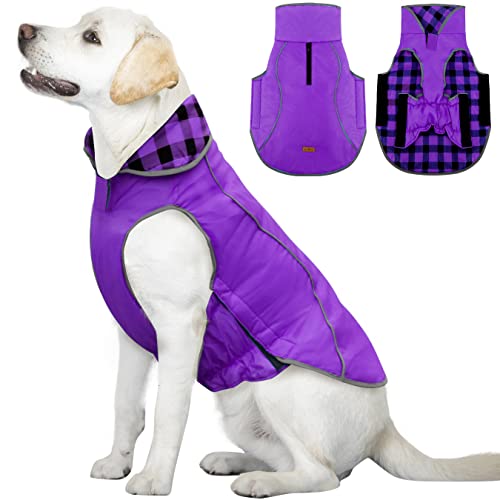 Warmer Winter Hundemantel, Reflektierende Winddichte Hundeweste Kleidung, wasserdichte Dick Gepolsterte Hundeschneejacke Haustierbekleidung, Purple XXL von ALAGIRLS