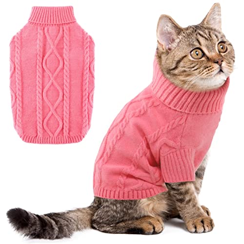 Haustier Katze Hunde Pullover, Winter Warmer Hunde Katzenpullover Kleidung, Haustiermantel Welpenpullover Bekleidung für kleine mittelgroße Hunde Haustierpullover Pink XS von ALAGIRLS