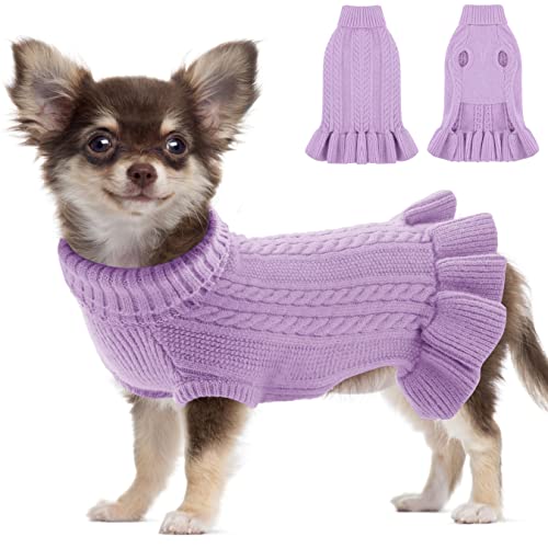 Haustier Weiche Strickwolle Winter Hundepullover, Hund Pullover Pullis Hundeweste für Bulldogge, Gestrickt Hund Mantel Kleidung für Große Hunde, Purple XXL von ALAGIRLS